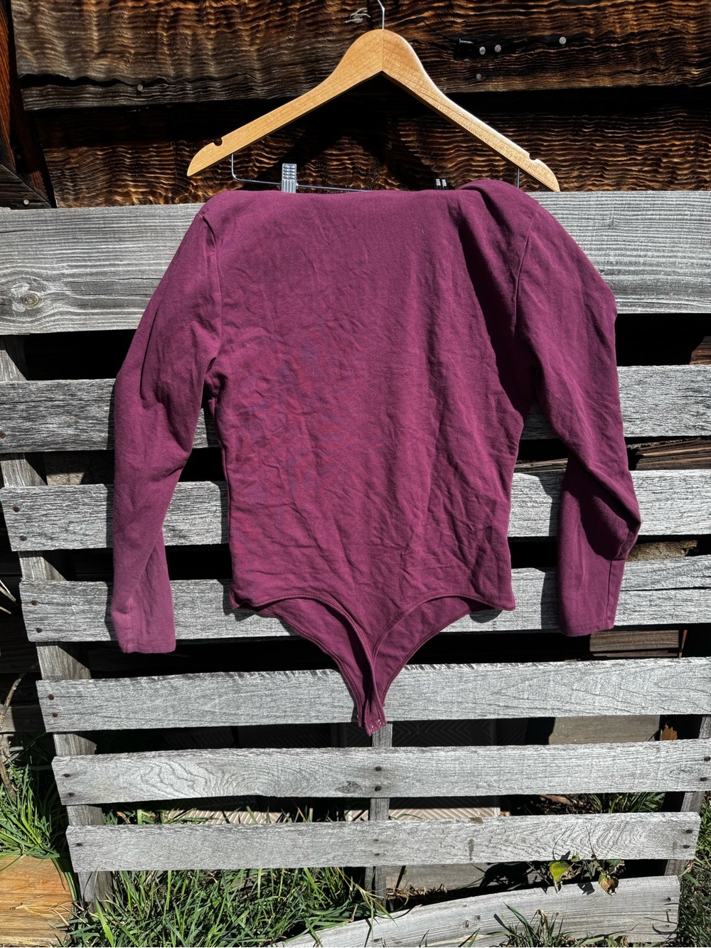 Abercrombie & Fitch Long Sleeve Bodysuit in Plum